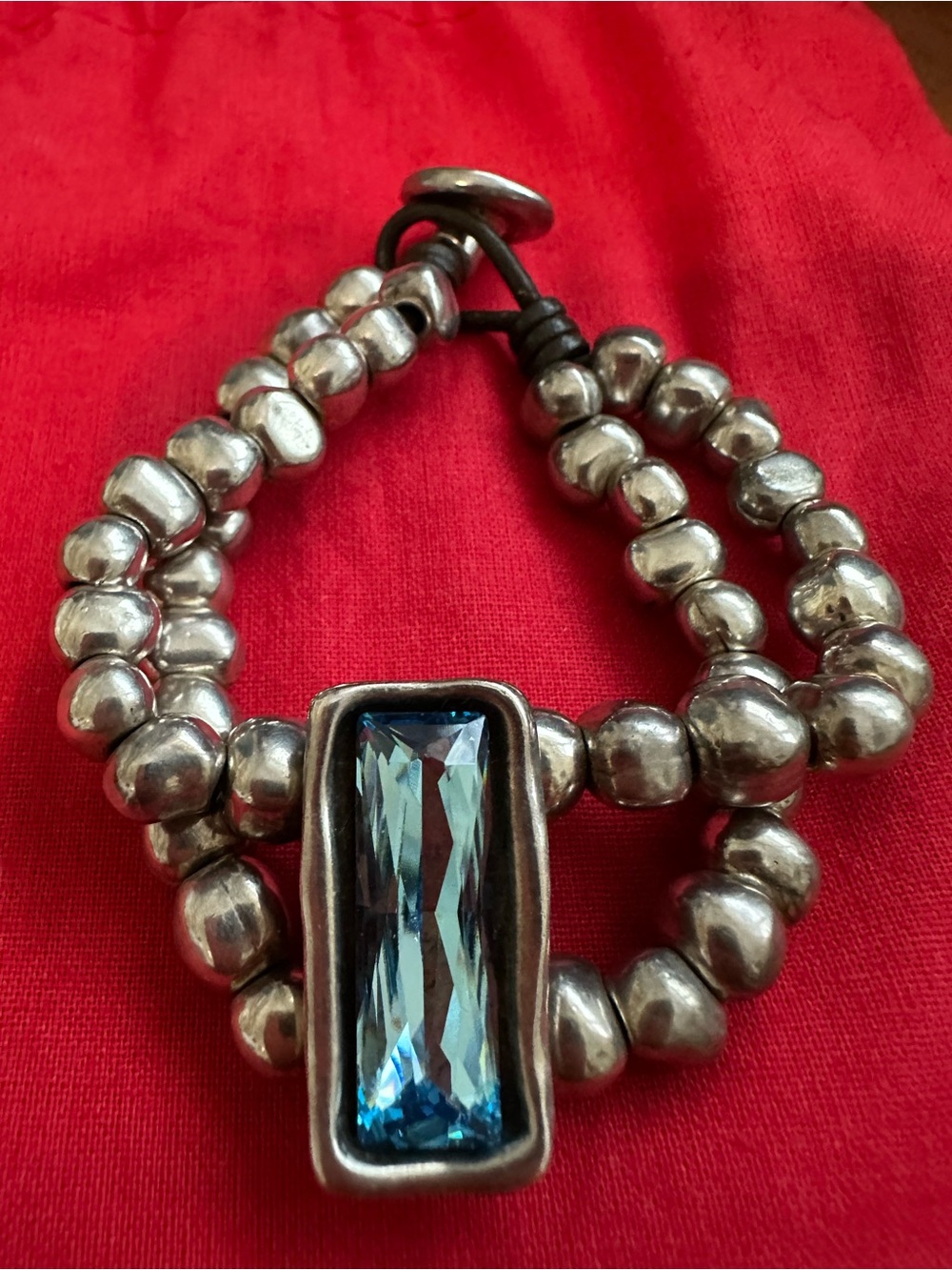 Uno de 50 Silver-Tone Double Strand Bracelet with Blue Stone Accent